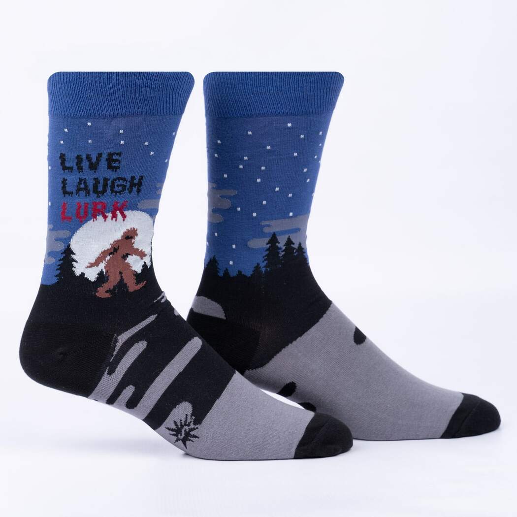 "Live, Laugh, Lurk-Glow in the Dark Bigfoot Men's Crew"