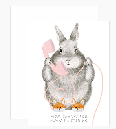 "Bunny In Fox Slippers, Thanks Mom Greeting Card"