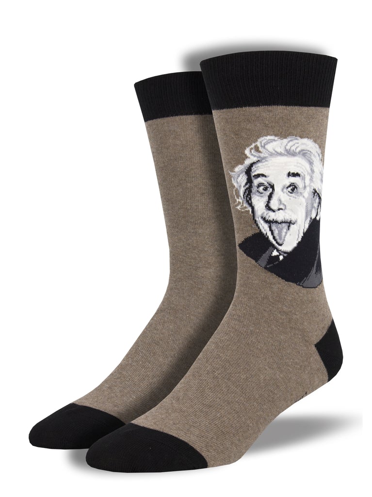 Einstein Portrait (Brown) Men's Crew socks