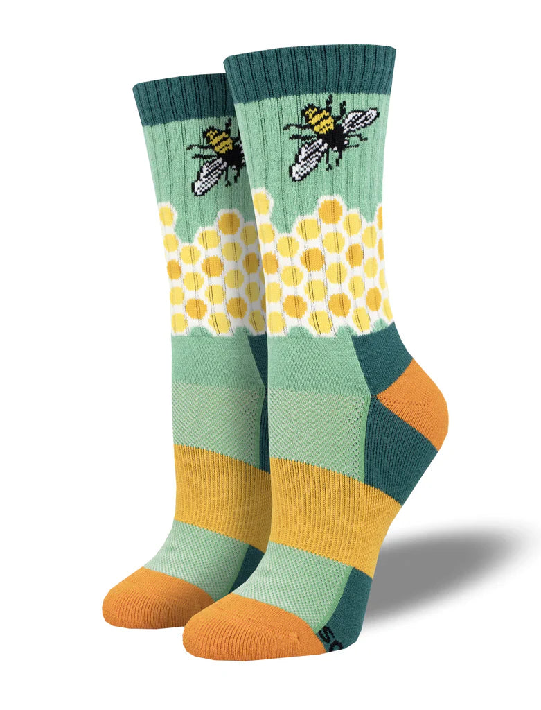 "Home, Sweet Honeycomb (Seafoam) Merino Wool Unisex S/M Crew Sock"