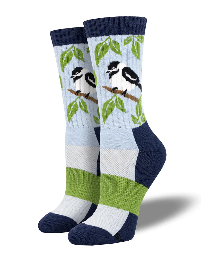 "Chickadee, Dee Dee (Blue) Merino Wool Unisex S/M Crew Sock"