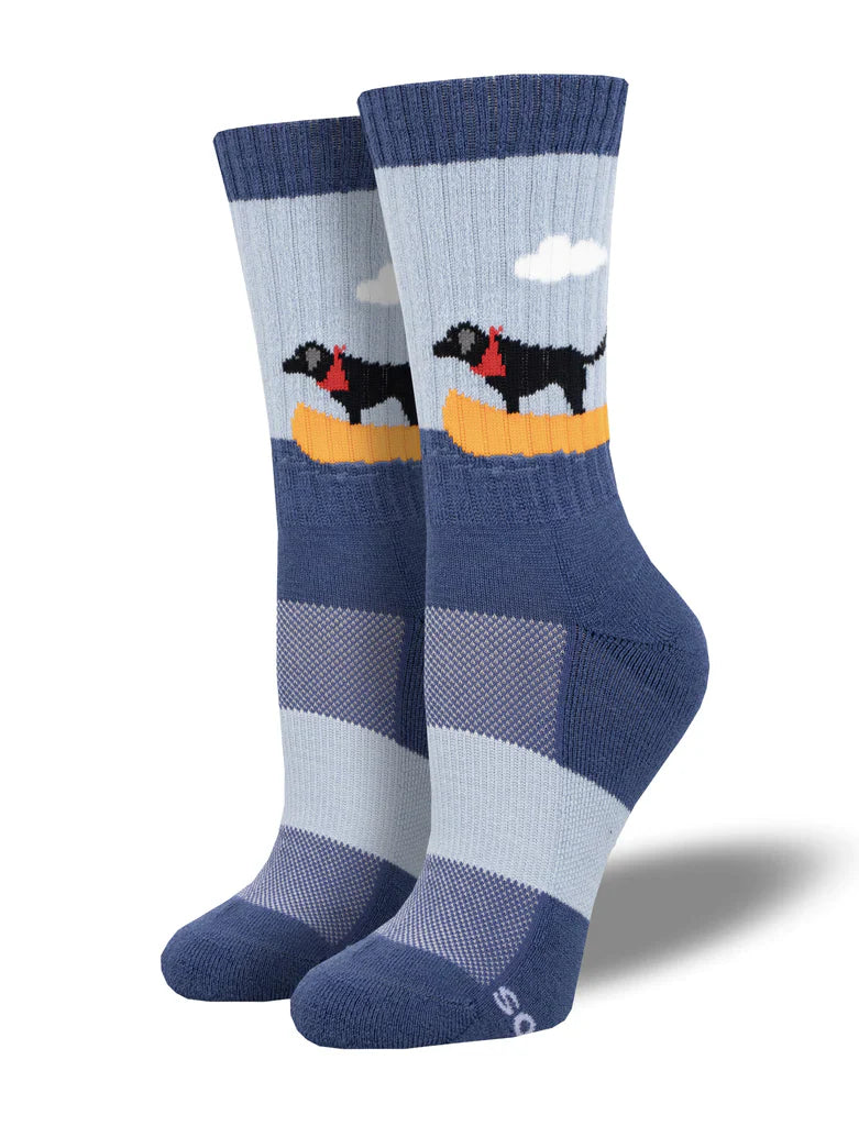 "Boat Dog, Black Lab (Blue) Merino Wool Unisex S/M Crew Sock"