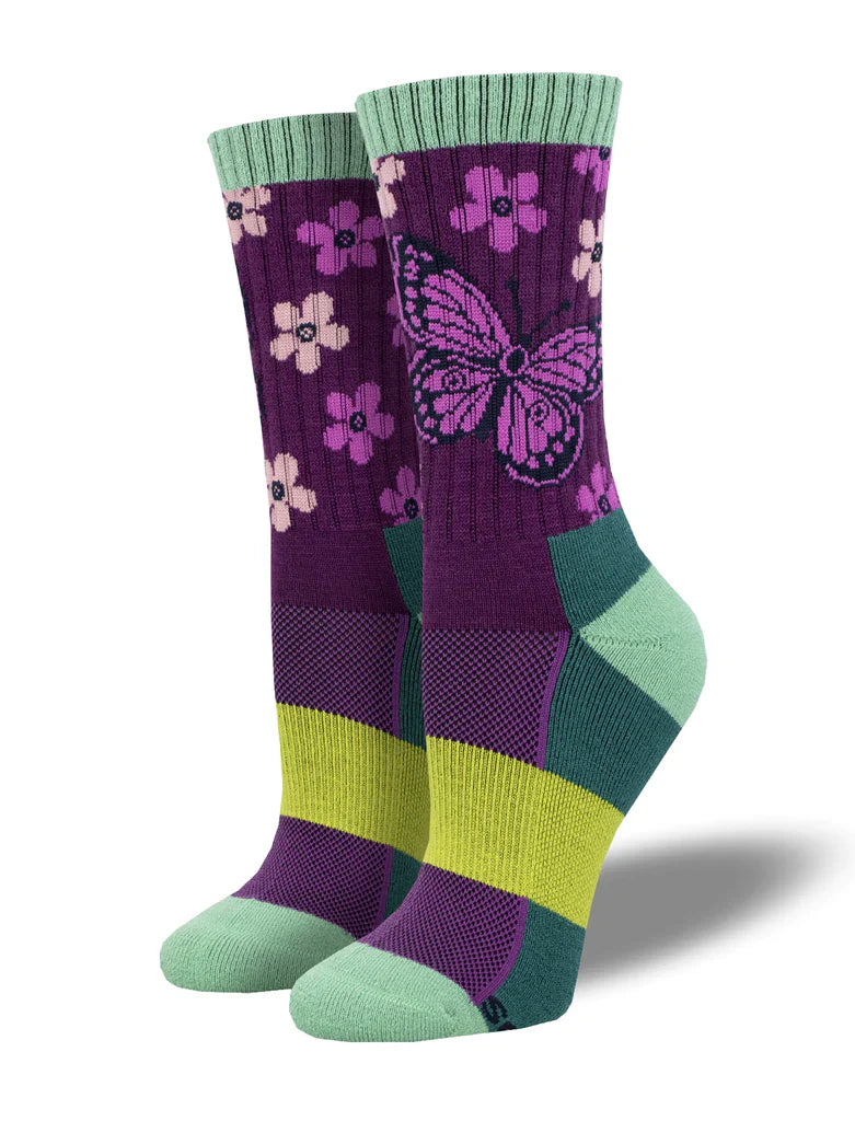 "Wild Wings, Butterfly (Purple) Merino Wool Unisex S/M Crew Sock"