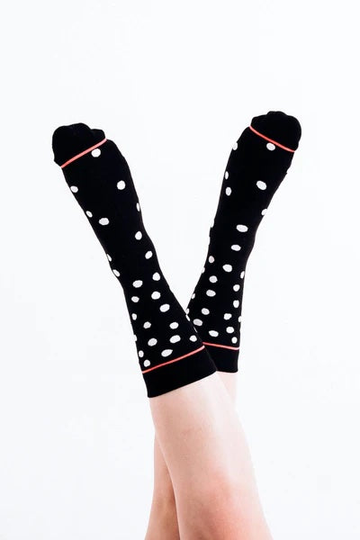 "Snowfall, White Dots On Black Women's Crew Socks"