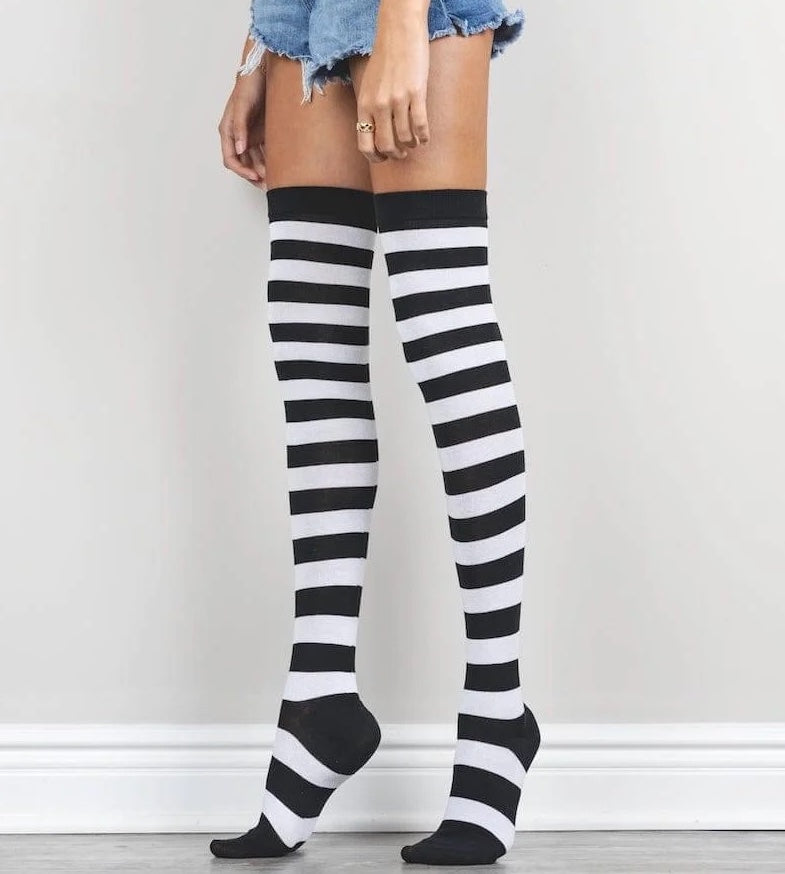 "Bold Stripe (Black, White) Over The Knee"