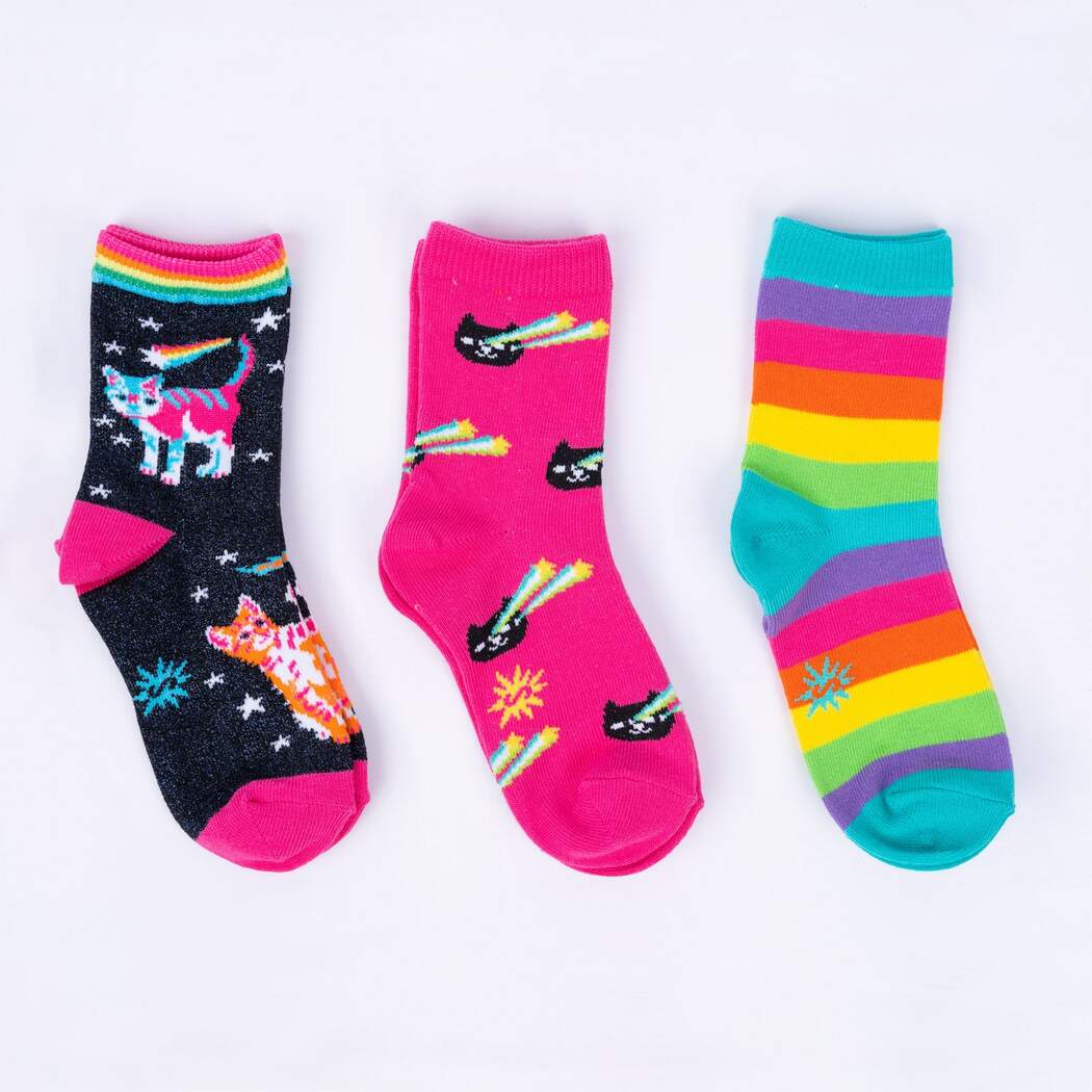 Space Cats Kids' (Age 3-6) Crew Socks 3-Pack