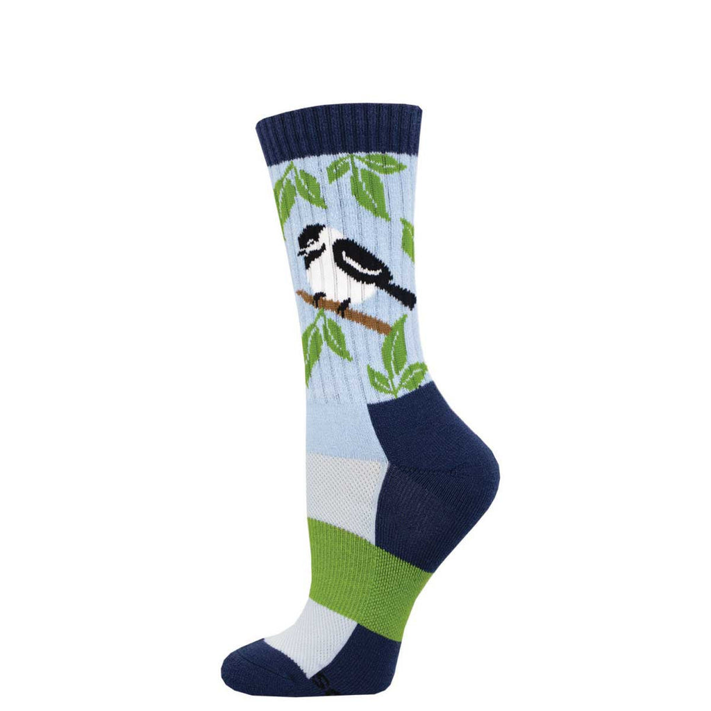 "Chickadee, Dee Dee (Blue) Merino Wool Unisex S/M Crew Sock"