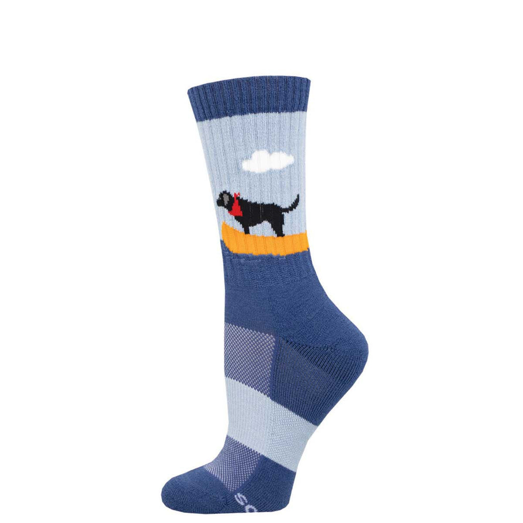 "Boat Dog, Black Lab (Blue) Merino Wool Unisex S/M Crew Sock"
