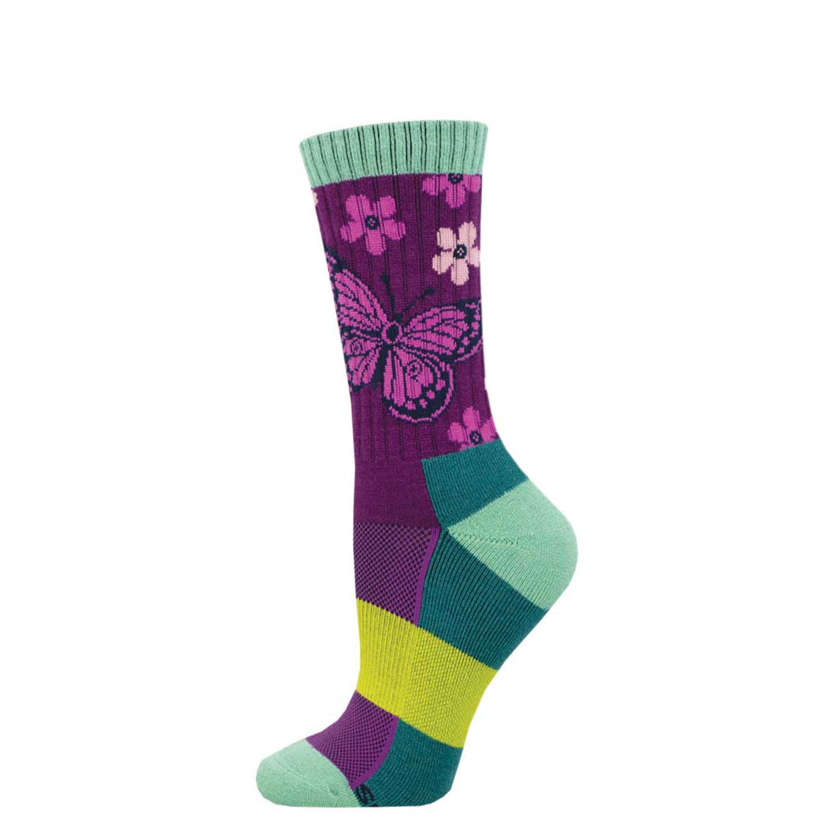 "Wild Wings, Butterfly (Purple) Merino Wool Unisex S/M Crew Sock"