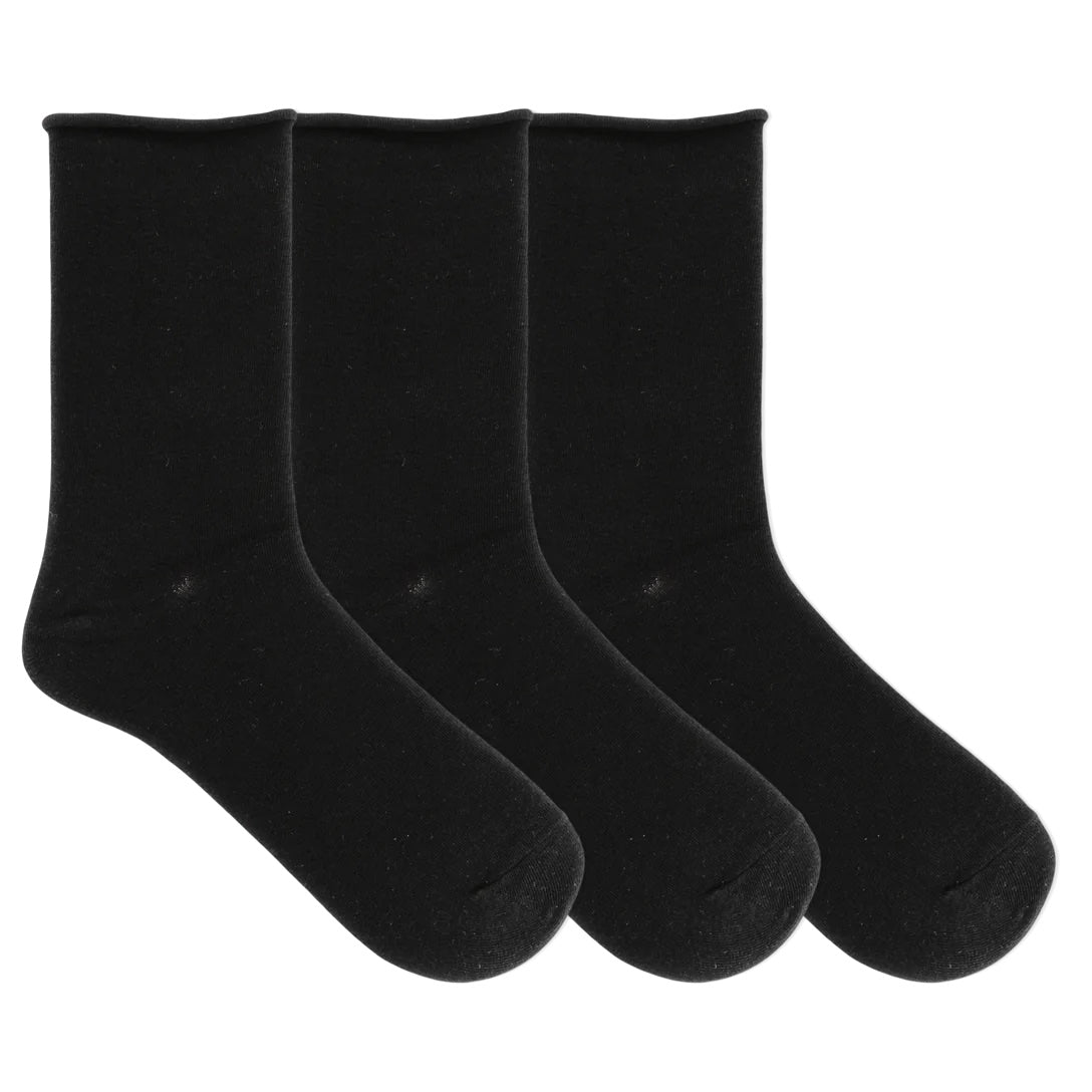 "Roll Top, Non-Binding 3 Pack (Black) Women's Crew Socks"