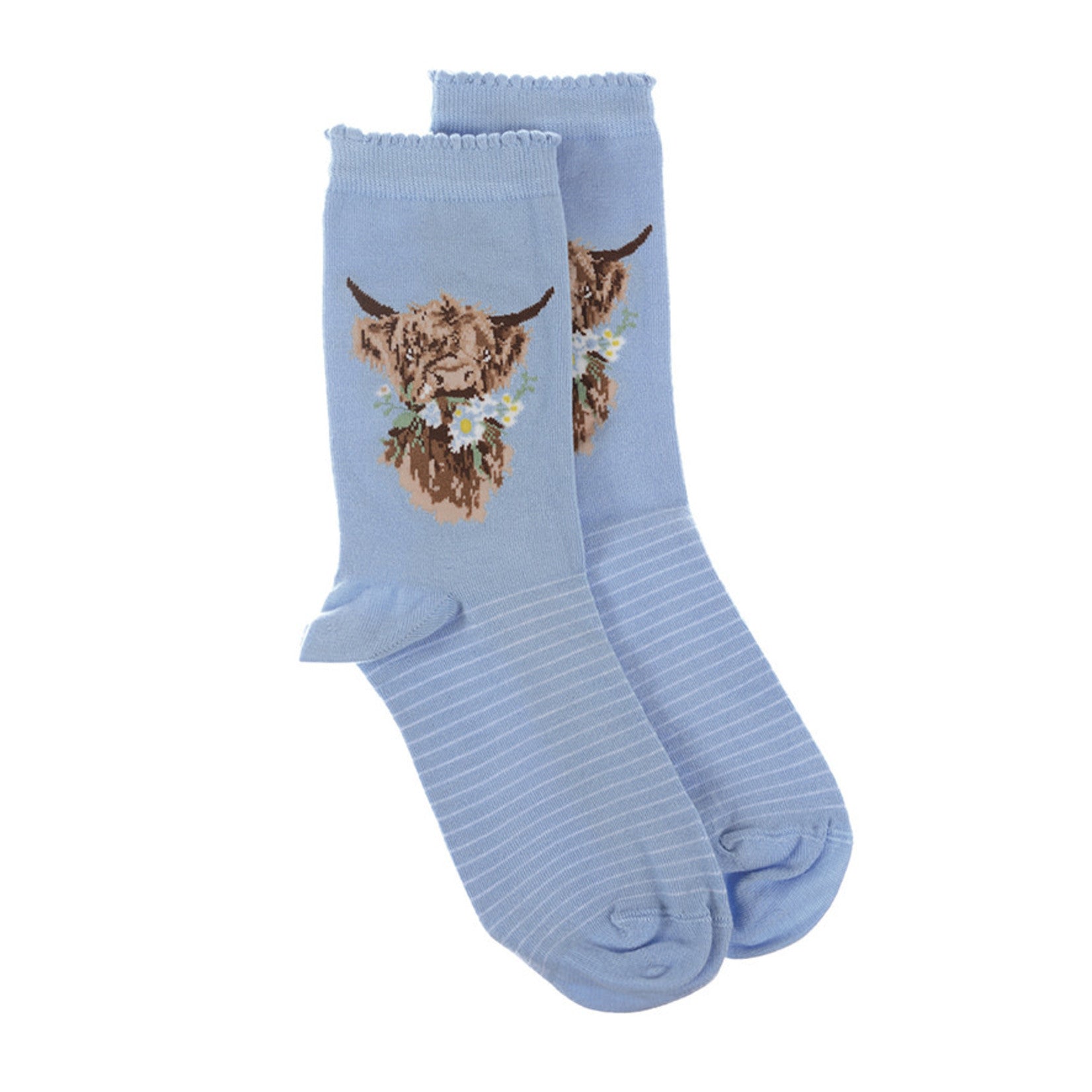 "Heilan coo, Highland Cow (Blue) Women's Bamboo Crew Socks"