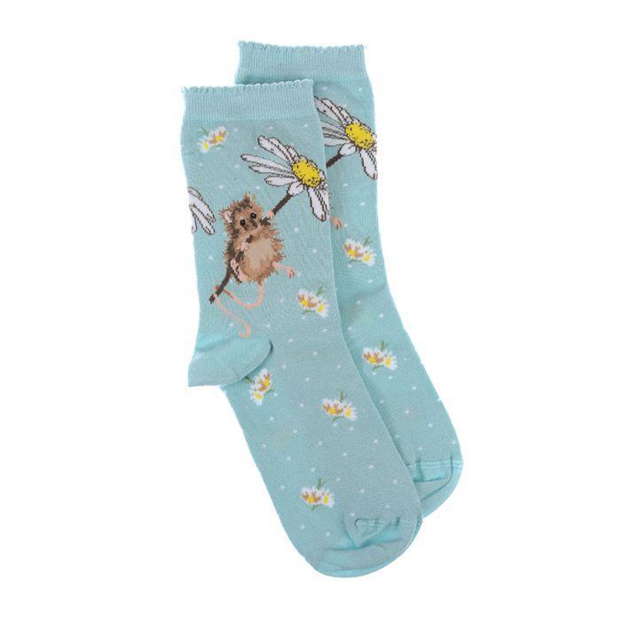"Oops A Daisy, Mouse (Aqua) Women's Bamboo Crew Socks"